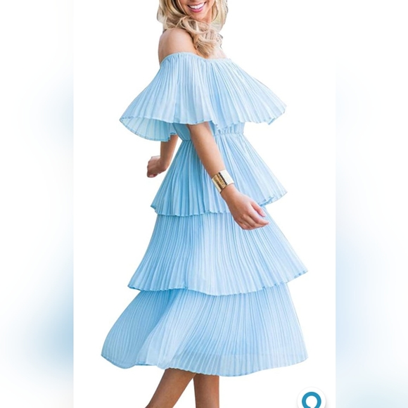 Chiffon pleated off shoulder dress size xl - Picture 2 of 3